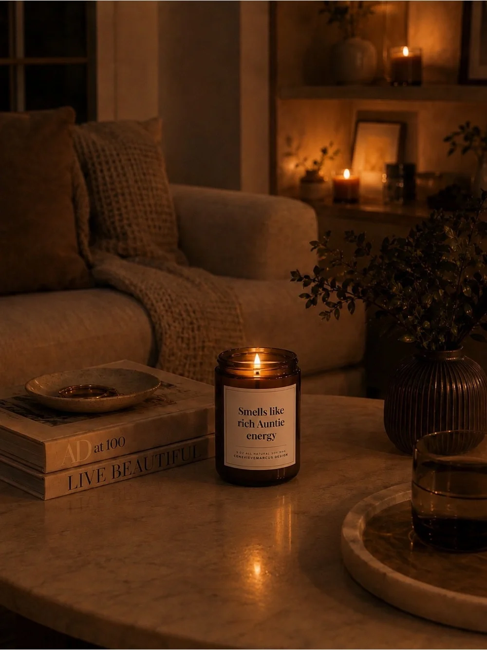 'Smells Like Rich Auntie Energy' Amber Soy Candle - Black Lid